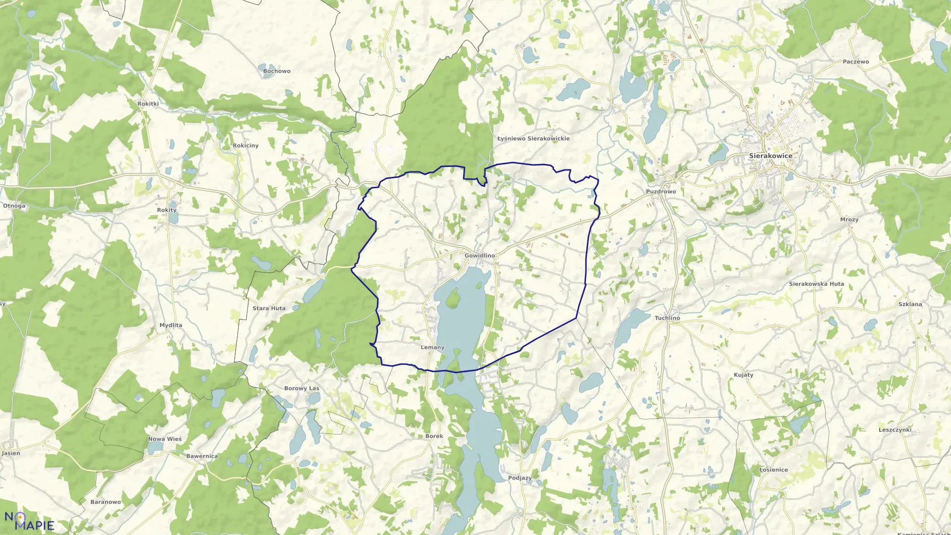 Mapa obrębu Gowidlino w gminie Sierakowice