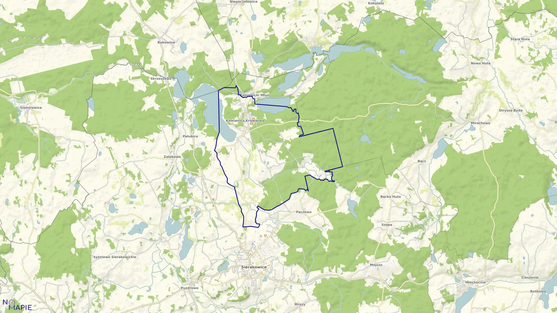 Mapa obrębu Kamienica Królewska w gminie Sierakowice