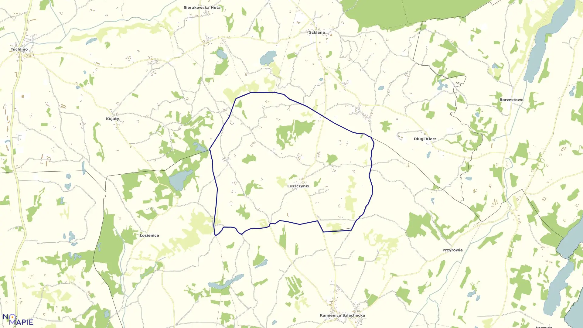 Mapa obrębu Leszczynki w gminie Sierakowice