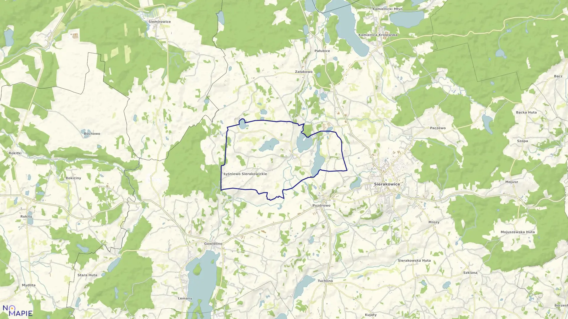 Mapa obrębu Łyśniewo w gminie Sierakowice