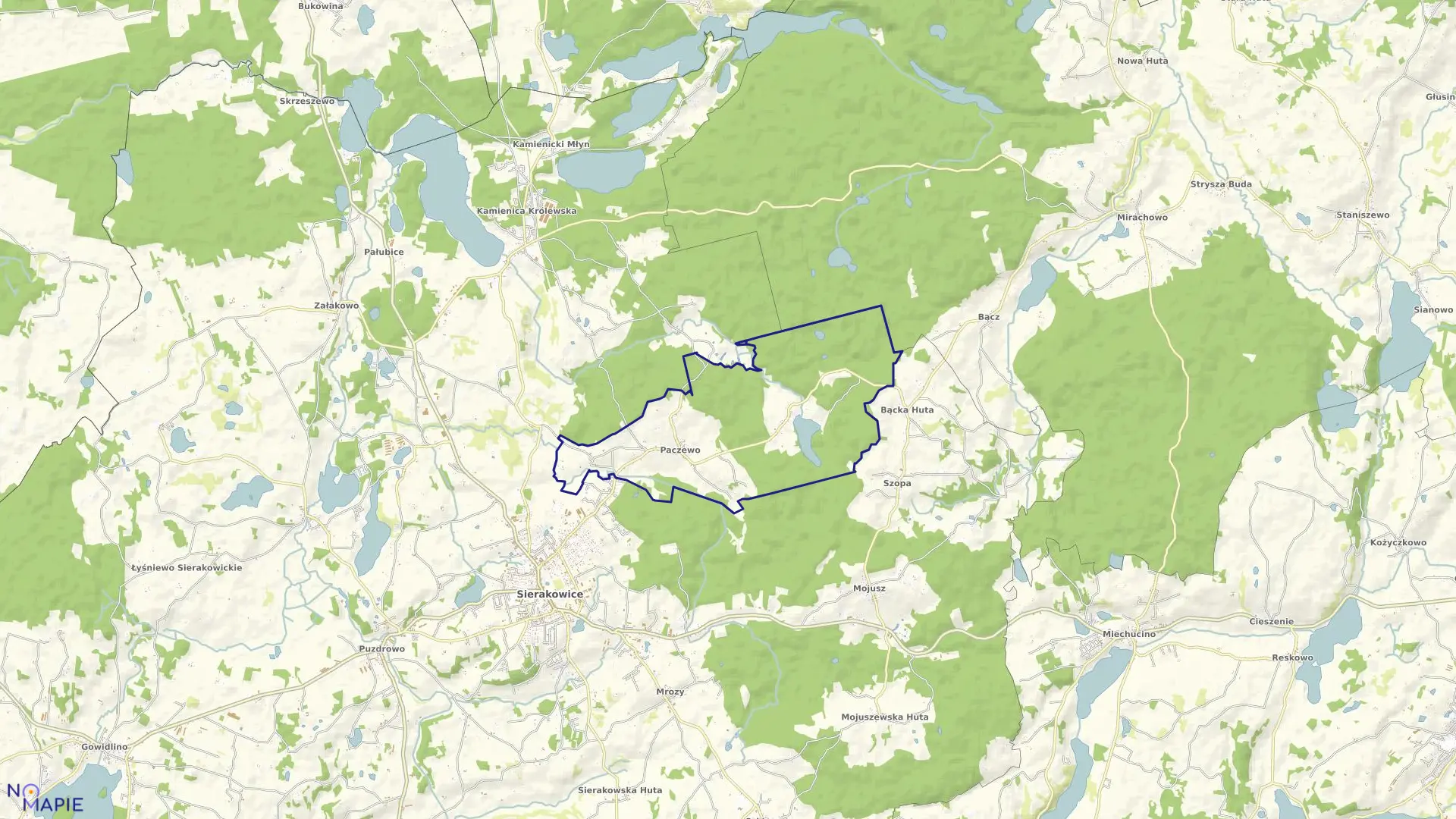 Mapa obrębu Paczewo w gminie Sierakowice