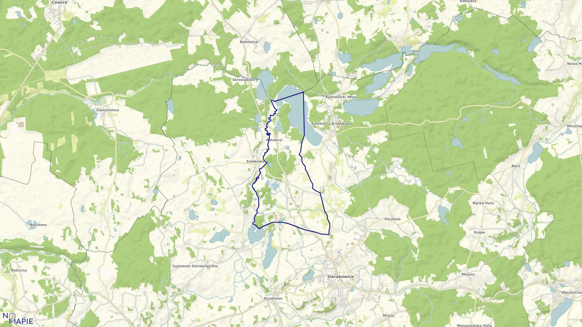 Mapa obrębu Pałubice w gminie Sierakowice