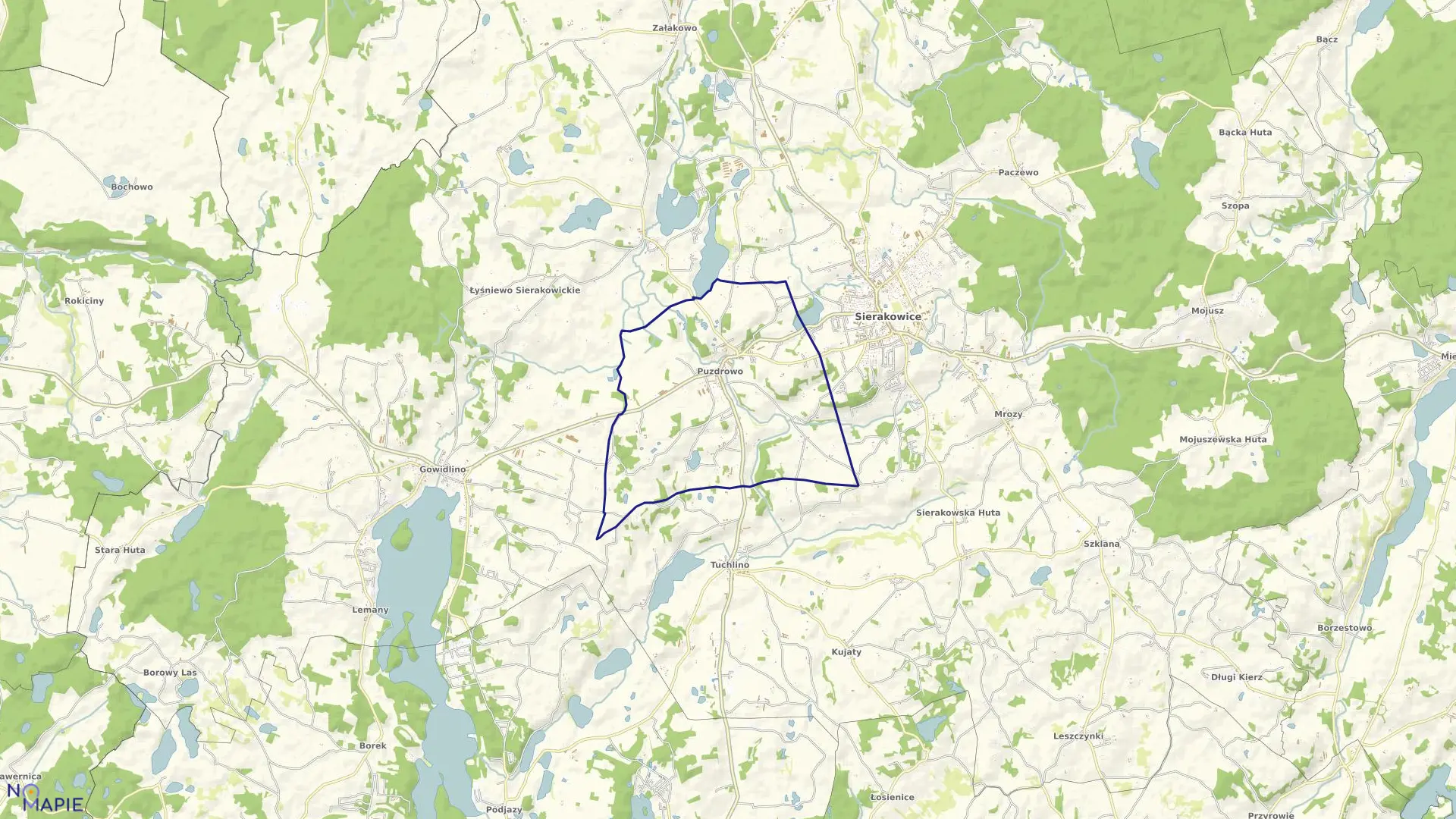 Mapa obrębu Puzdrowo w gminie Sierakowice