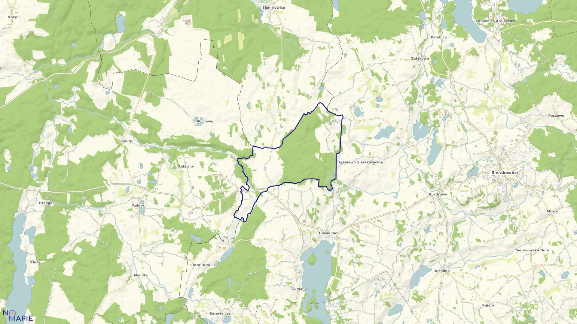 Mapa obrębu Smolniki w gminie Sierakowice