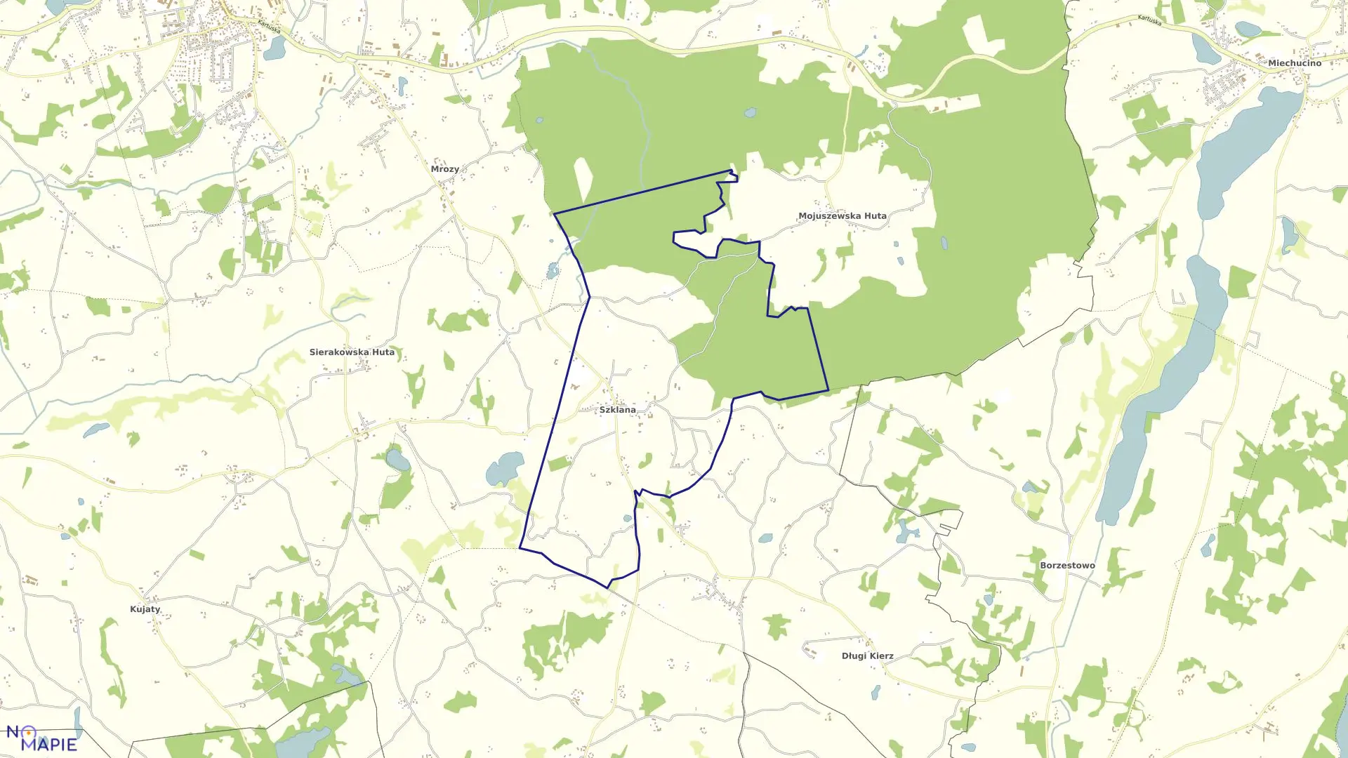 Mapa obrębu Szklana w gminie Sierakowice