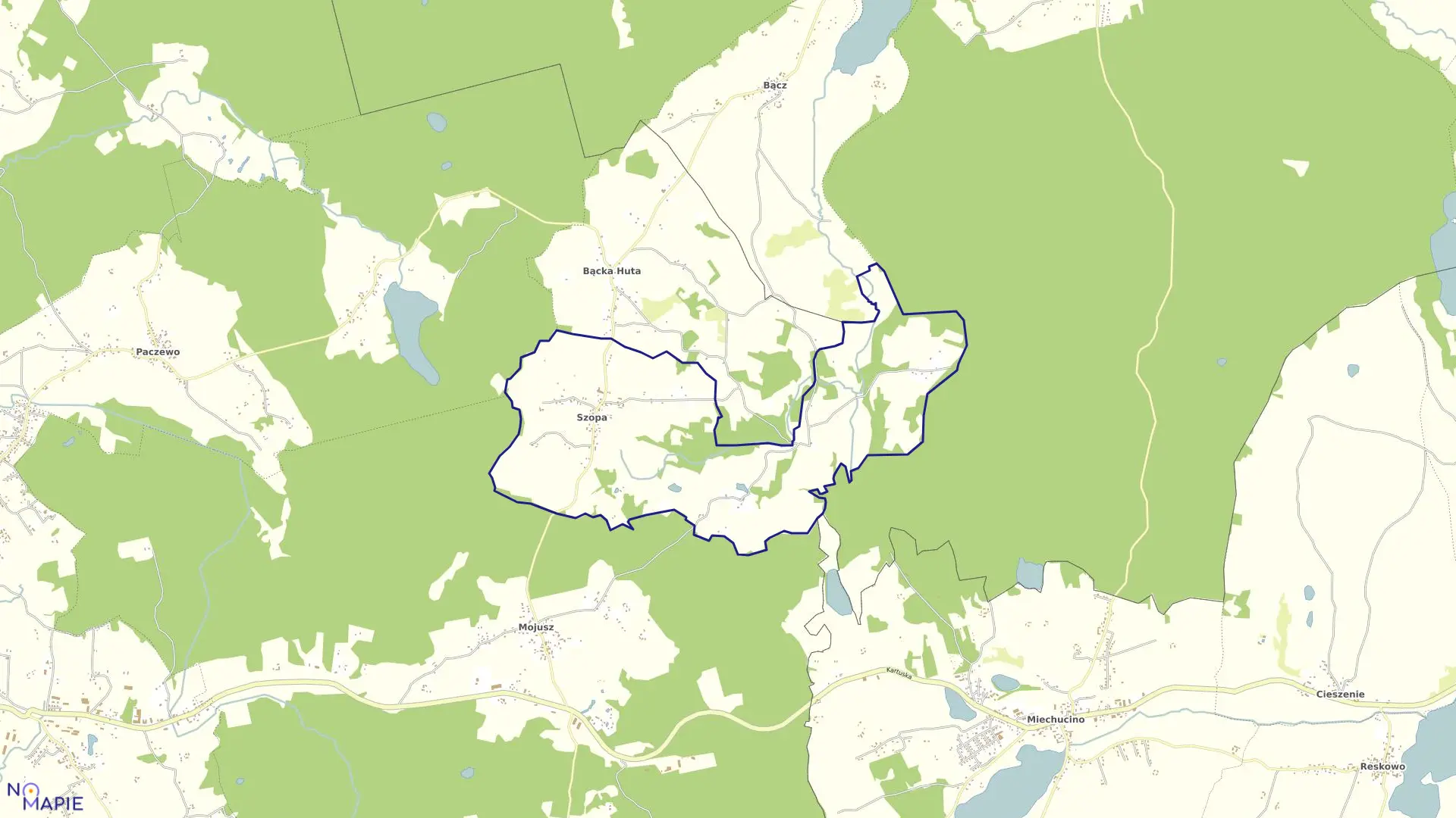 Mapa obrębu Szopa w gminie Sierakowice