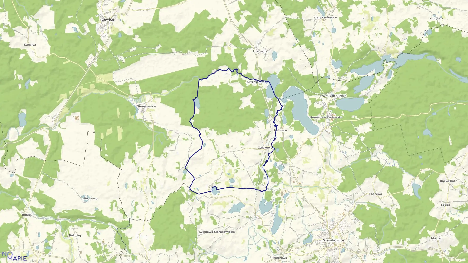 Mapa obrębu Załakowo w gminie Sierakowice